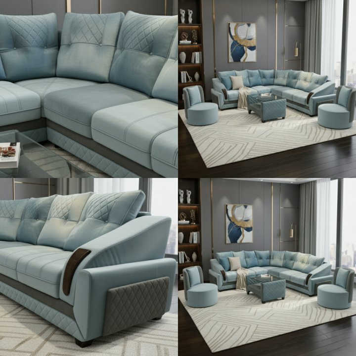 Obli Lifa L-Shape Aqua Quilted Sectional OBLI-1900