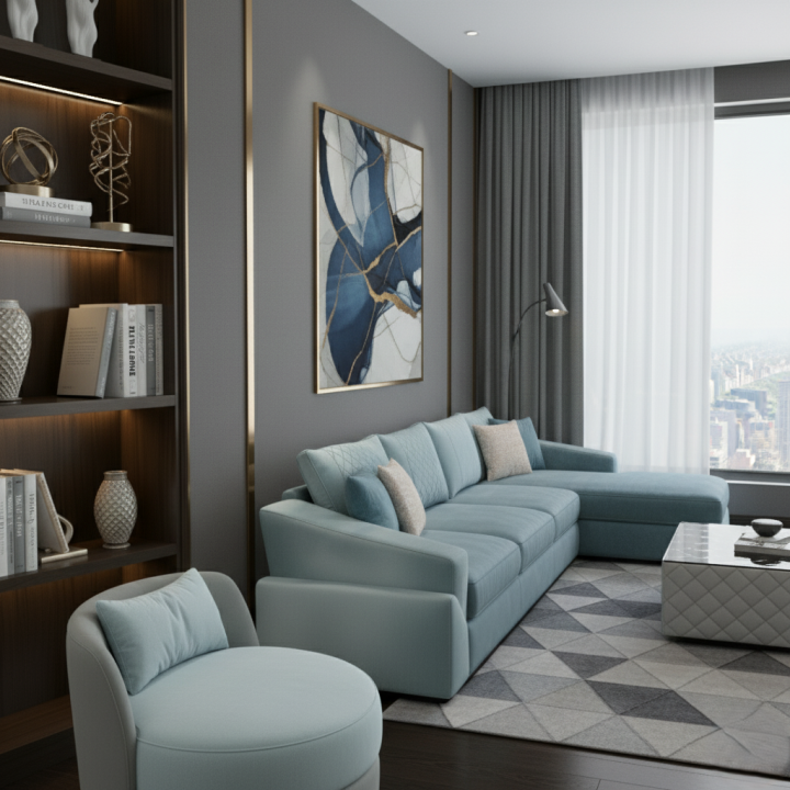 Obli Lifa L-Shape Aqua Quilted Sectional OBLI-1900