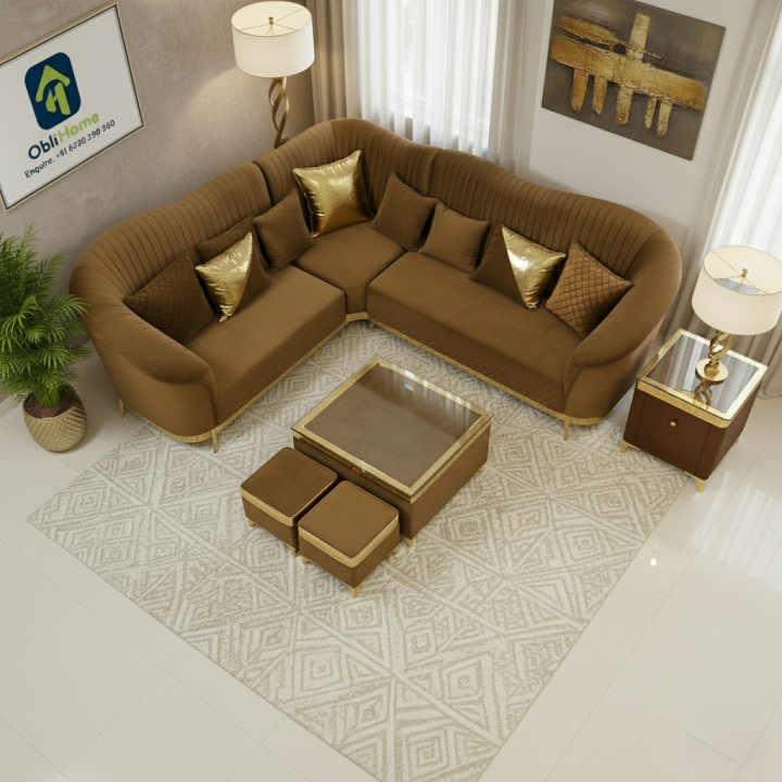 Obli Zova L-Shape Designer Velvet Lounge OBLI-1202