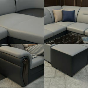 . Obli Mono L-Shape Structured Leather Sofa OBLI-1000